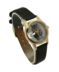Olivia Pratt Black Owl Drawing Face Faux Leather Band Women Watch