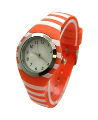 Olivia Pratt Orange Stripped Silicone Band Women Watch