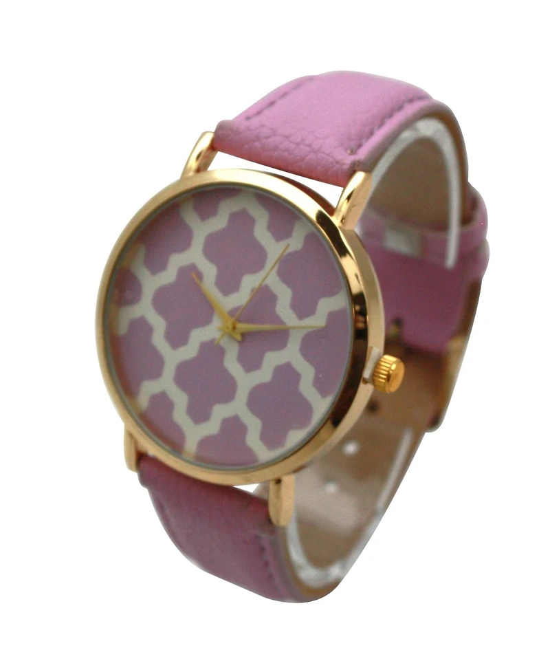 Olivia Pratt Lavender Geometric Pattern Leather Strap Watch