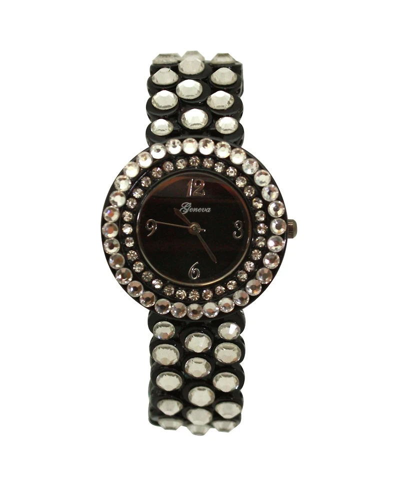 Olivia Pratt Black Shiny Rhinestones Metallic Women Watch