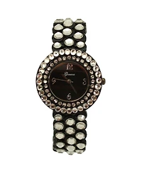 Olivia Pratt Black Shiny Rhinestones Metallic Women Watch