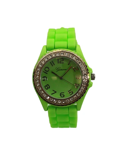 Olivia Pratt Lime Every Day Silicone and Rhinestones Colorful Women Watch