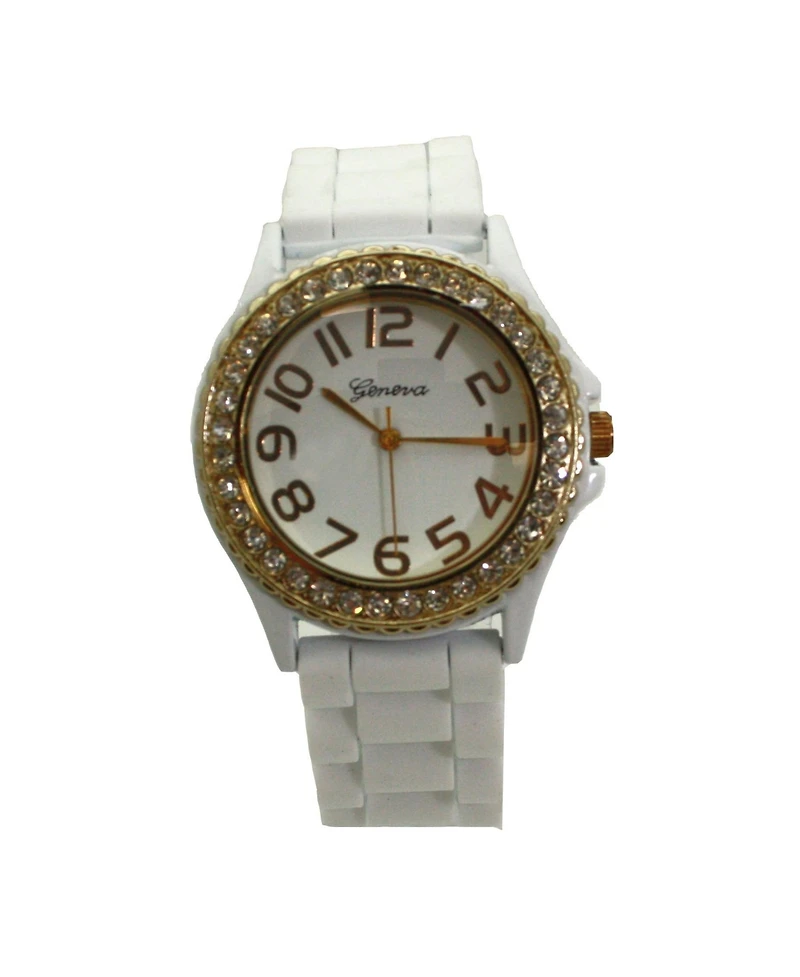 Olivia Pratt White Every Day Silicone and Rhinestones Colorful Women Watch
