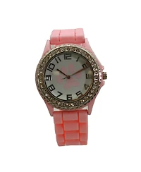 Olivia Pratt Light Pink Every Day Silicone Paw and Rhinestones Colorful Women Watch