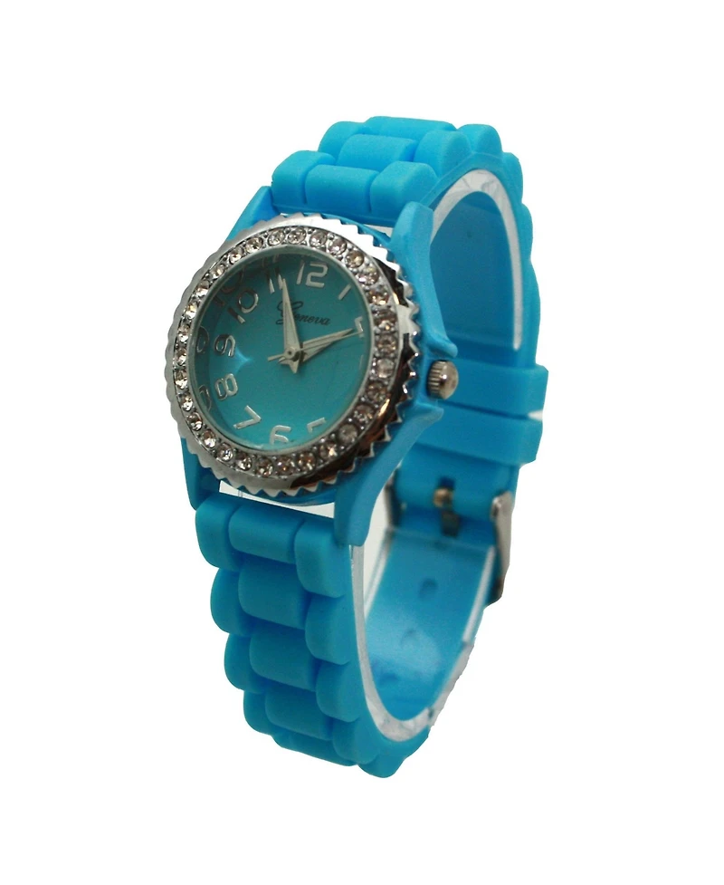 Olivia Pratt Light Blue Every Day Thin Band Silicone and Rhinestones Colorful Women Watch