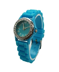 Olivia Pratt Light Blue Every Day Thin Band Silicone and Rhinestones Colorful Women Watch
