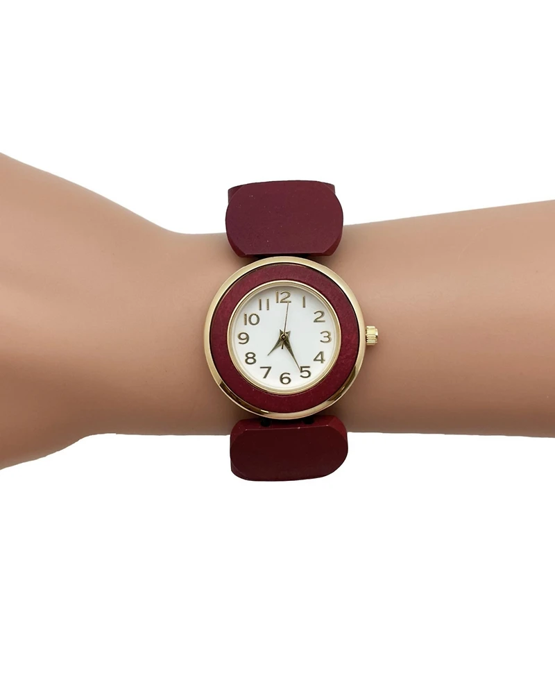 Olivia Pratt Burgundy Stretch Wooden Watch