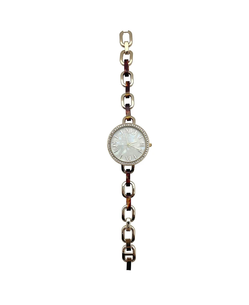 Olivia Pratt Brown Bracelet Style Metal and Tortoise Women Watch