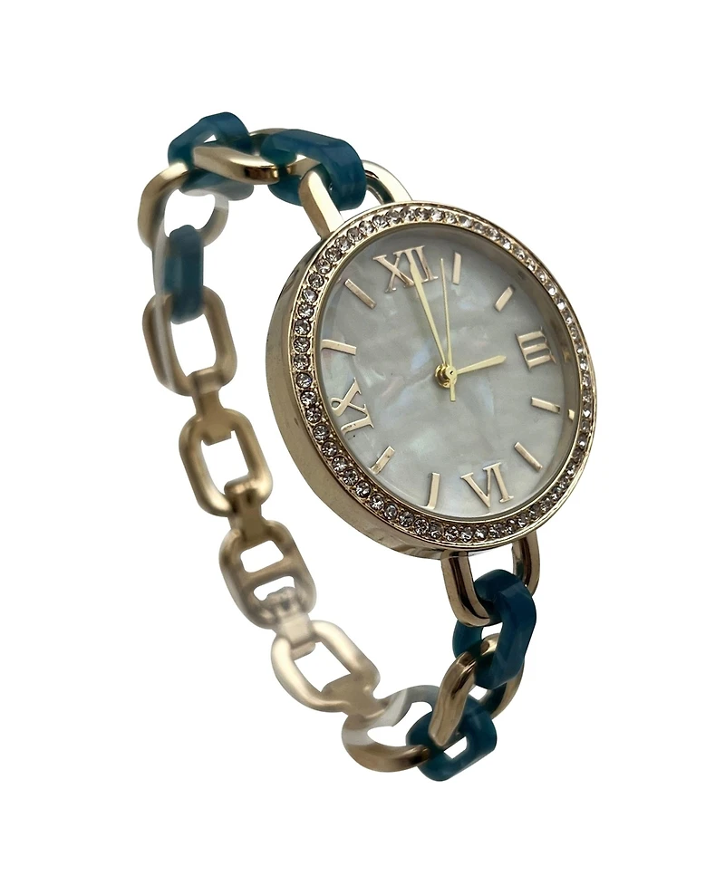Olivia Pratt Turquoise Bracelet Style Metal and Tortoise Women Watch