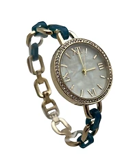 Olivia Pratt Turquoise Bracelet Style Metal and Tortoise Women Watch