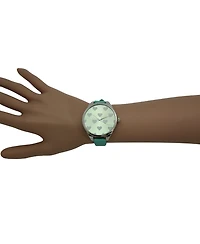 Olivia Pratt Teal Heart Print Face Leather Strap Watch