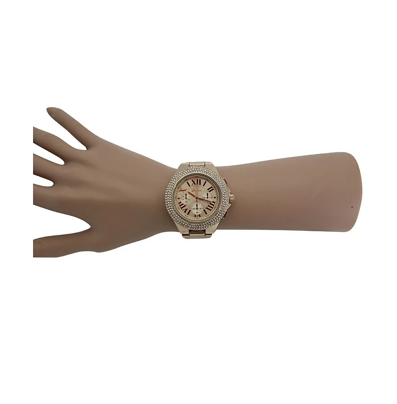Rosegold Classy 3-Dial and Rhinestone Bezel Metal Watch