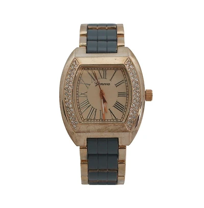 Gray Rhinestone Accent Square Dial Metal Watch