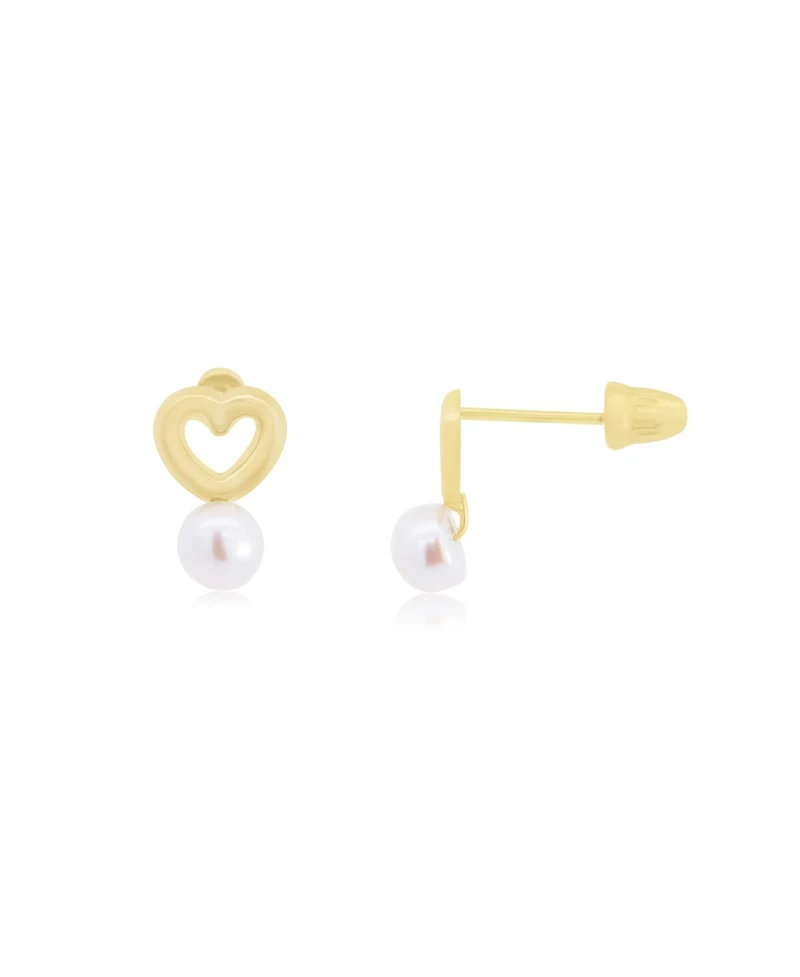 The Lovery Baby Pearl Heart Screw Back Stud Earrings 14K Gold