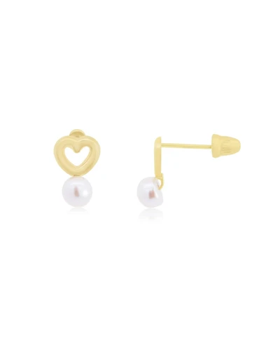 The Lovery Baby Pearl Heart Screw Back Stud Earrings 14K Gold