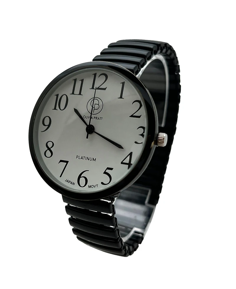 Olivia Pratt Black Stretch Band Big Face Shiny Colors Women Watch