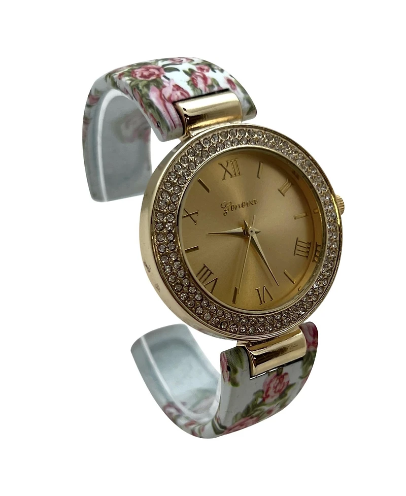 Olivia Pratt White Floral Printed Soft Band Bangle Women Watch