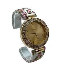 Olivia Pratt White Floral Printed Soft Band Bangle Women Watch