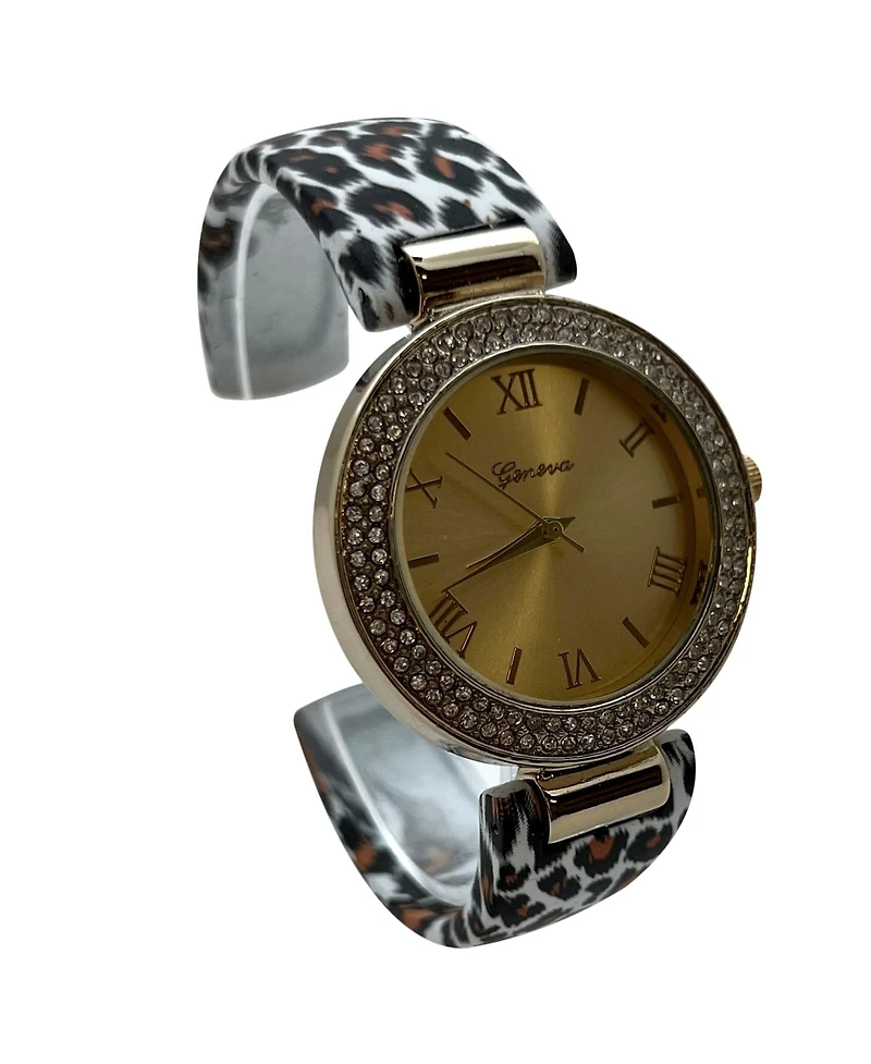 Olivia Pratt Cheetah Printed Soft Band Bangle Women Watch