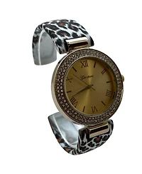 Olivia Pratt Cheetah Printed Soft Band Bangle Women Watch