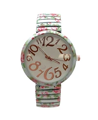 Olivia Pratt Mint Floral Big Dial Easy Reader Watch Floral Elastic Stretch Band Wristwatch Women Watch