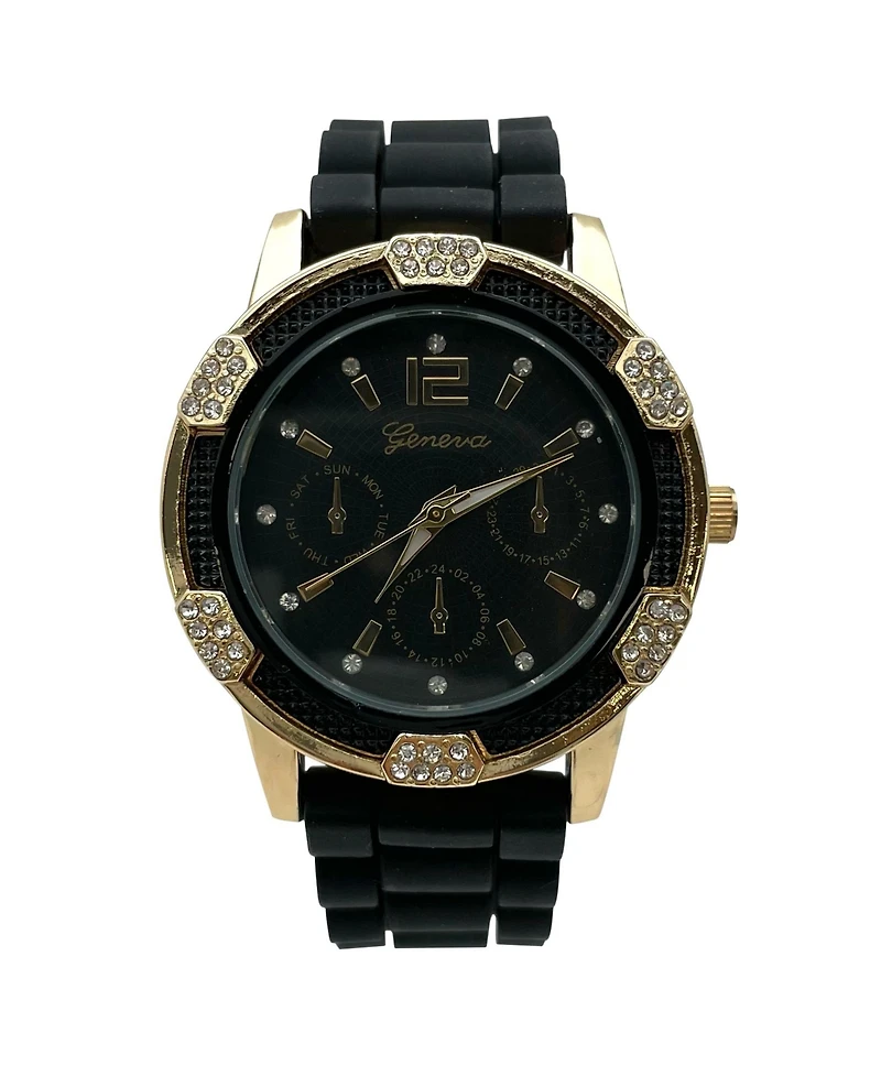Olivia Pratt Boyfriend Big Face Silicone Strap Women Watch , Black