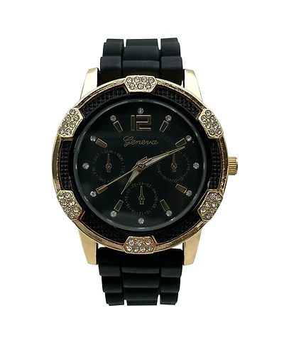 Olivia Pratt Boyfriend Big Face Silicone Strap Women Watch , Black