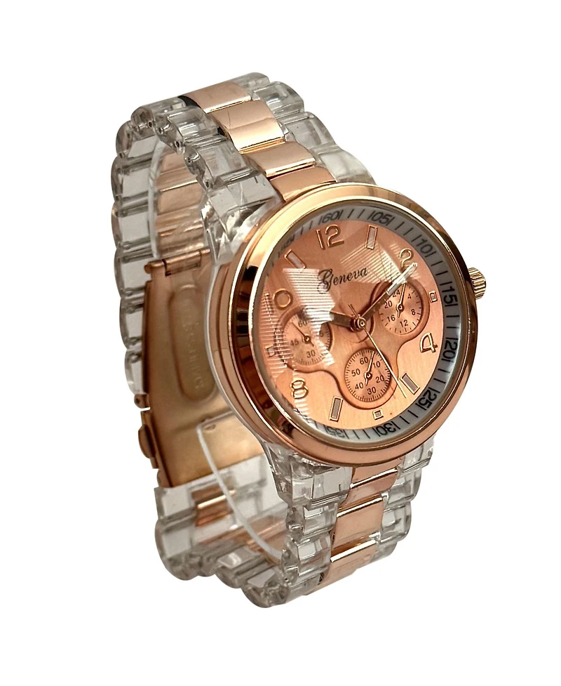Olivia Pratt Rose Gold Clear and Metallic Band Women Watch