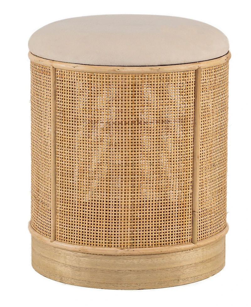 Nordlys - Beige Velvet and Rattan Pouf Exotic Boho Upholstery Living Room