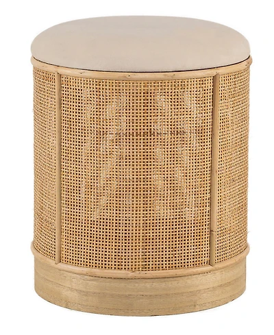 Nordlys - Beige Velvet and Rattan Pouf Exotic Boho Upholstery Living Room
