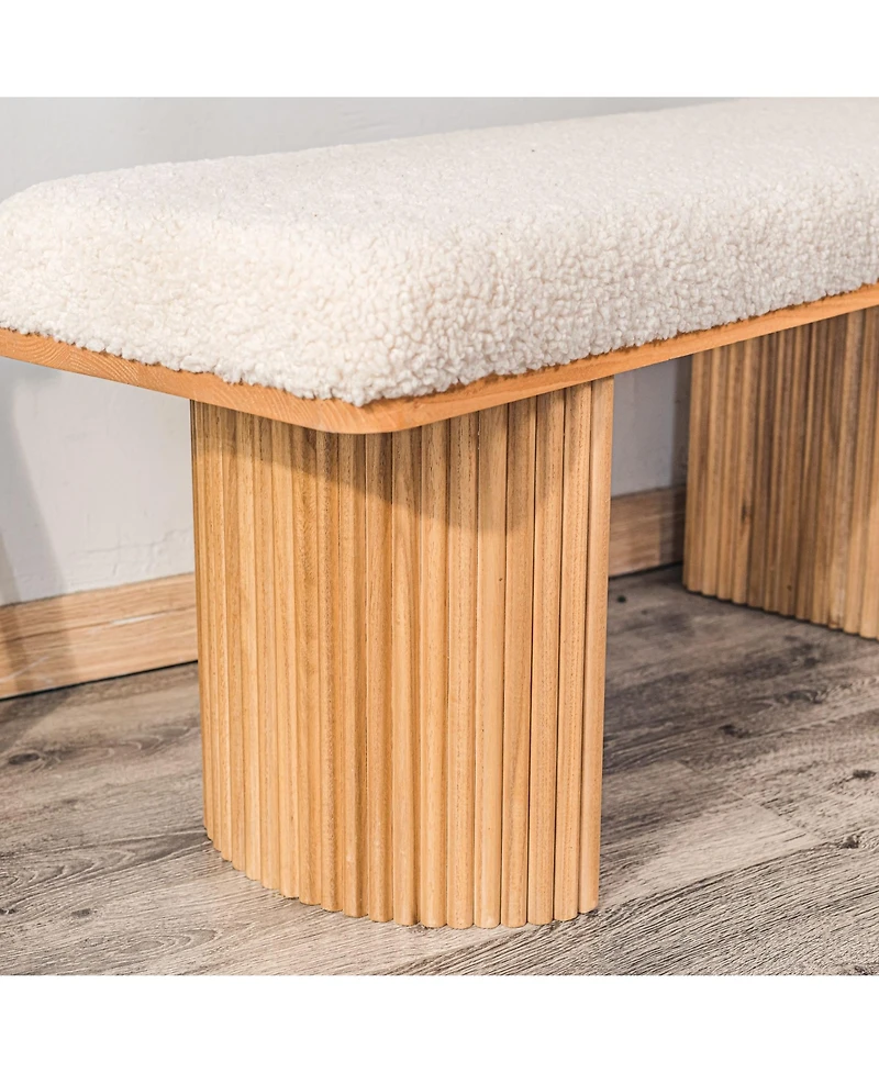 Nordlys - Solid Wood and White Boucle Bench Exotic Boho Entry