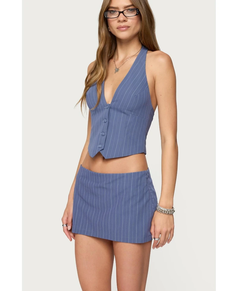 Edikted Women's Frankey Pinstripe Button Up Halter Top