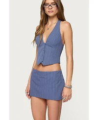 Edikted Women's Frankey Pinstripe Button Up Halter Top