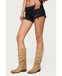 Edikted Women's Studded Low Rise Denim Micro Shorts