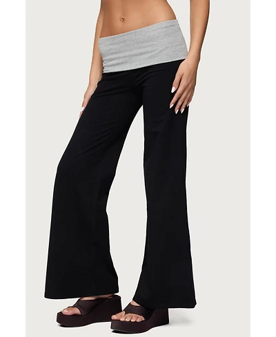 Edikted Womens Wide Leg Contrast Fold Over Pants