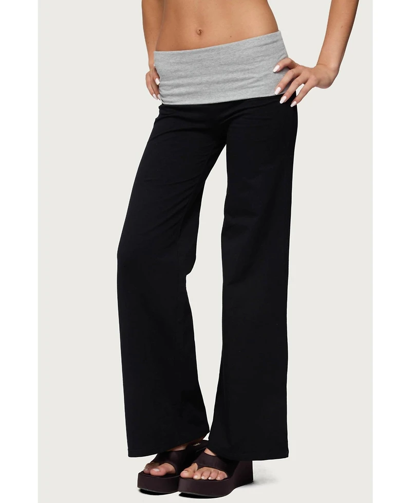 Edikted Womens Wide Leg Contrast Fold Over Pants