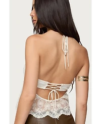 Edikted Women's Amarie Sheer Lace Halter Top