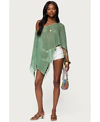 Edikted Women's Sequin Fringe Knit Poncho