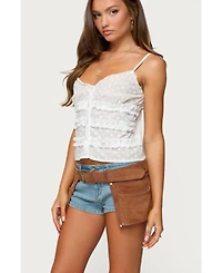 Edikted Womens Chrissa Embroidered Cotton Ruffle Top