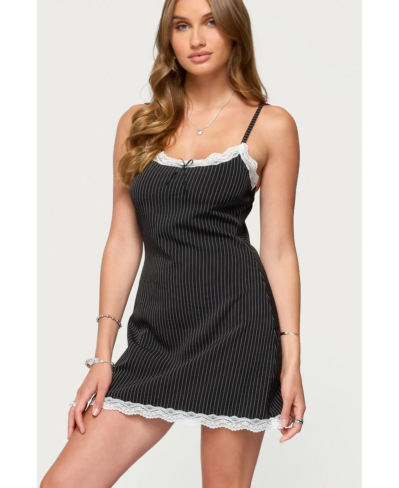 Edikted Women's Liel Contrast Lace Pinstripe Mini Dress