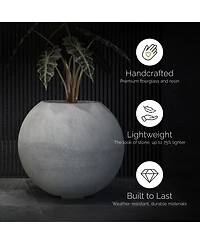 Cosapots Orbo Globe Sphere Planter – Sand Stone Finish Fiberglass Indoor/Outdoor and Weather-Resistant Round (23.6" D x 2