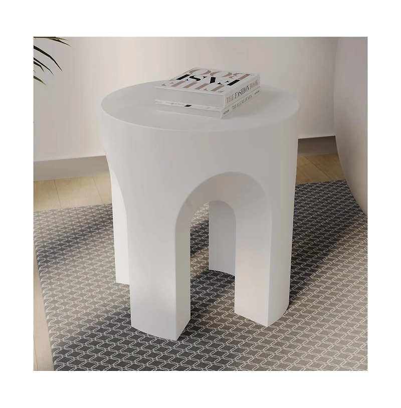 LeisureMod Crus Collection Fiberglass Outdoor Side Table in White