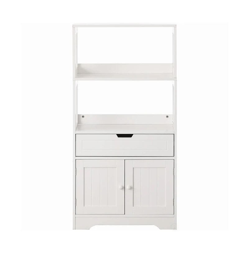 Basicwise Tall Freestanding Wooden Storage Vanity, Kitchen Pantry, and Bathroom Cabinet Organizer, with 2 Open shelves, A drawer and 2 Door Cabinet, W