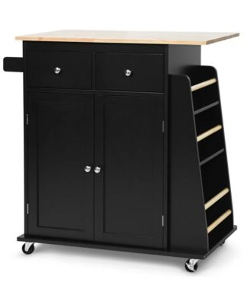 Gymax Rolling Kitchen Island Utility Trolley Cabinet Storage Spice Towel Rack