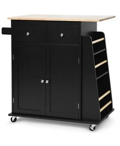 Gymax Rolling Kitchen Island Utility Trolley Cabinet Storage Spice Towel Rack