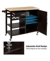 Gymax 4-Tier Wood Kitchen Island Trolley Cart Storage Cabinet w/ Wine Rack & Drawer