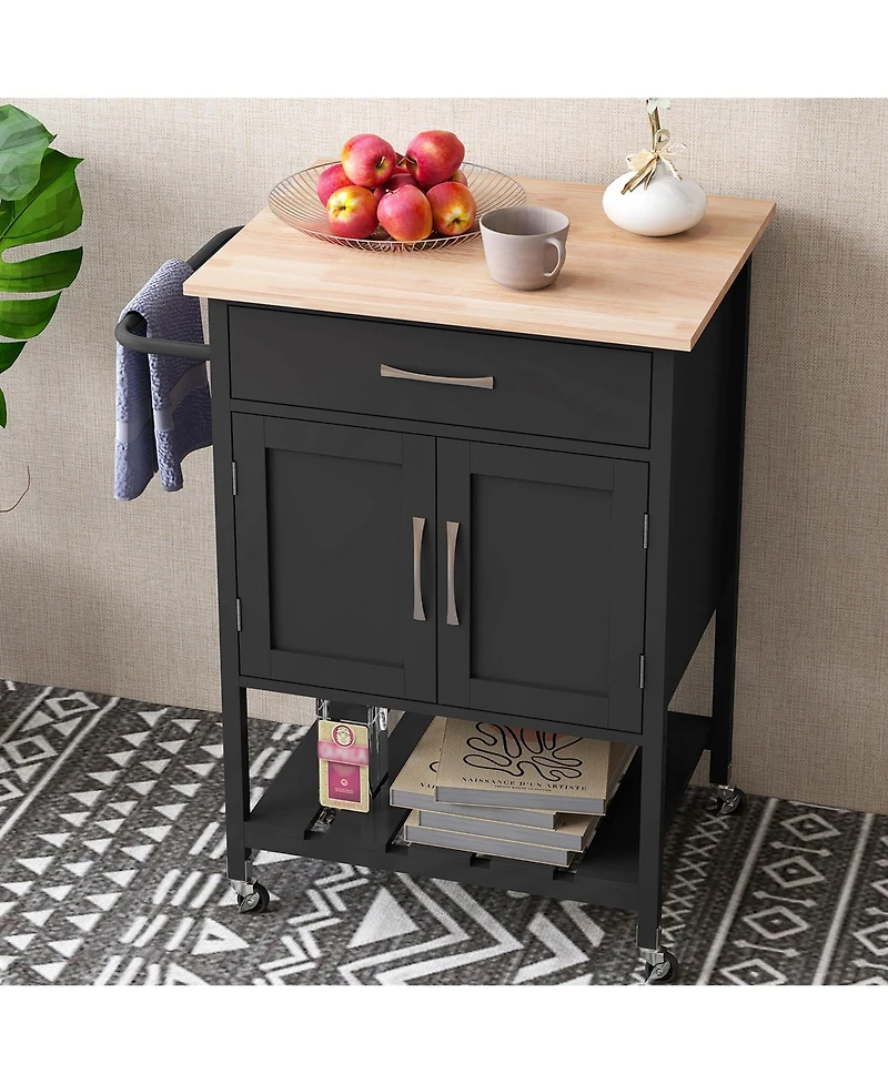 Gymax Rolling Kitchen Island Cart w/ Drawer 2-Door Storage Cabinet Bottom Tray