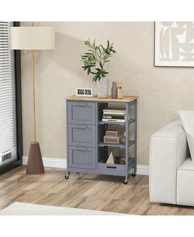Gymax Rolling Kitchen Island Utility Storage Cart w/ 3 Storage Drawers & Shelves