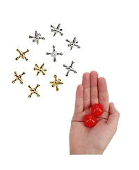 We Games Old-Fashioned Metal Jacks in a Walnut Stain Wooden Box
