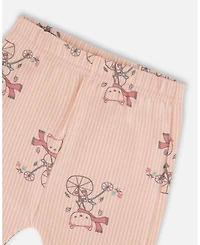 Deux par Baby Girl Cotton Pant with Top Set Pink Cat Print
